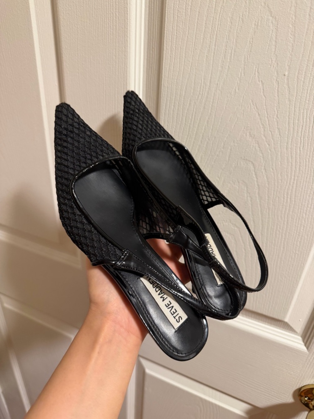 Steve Madden Black Mesh Pointed Slingback Heels